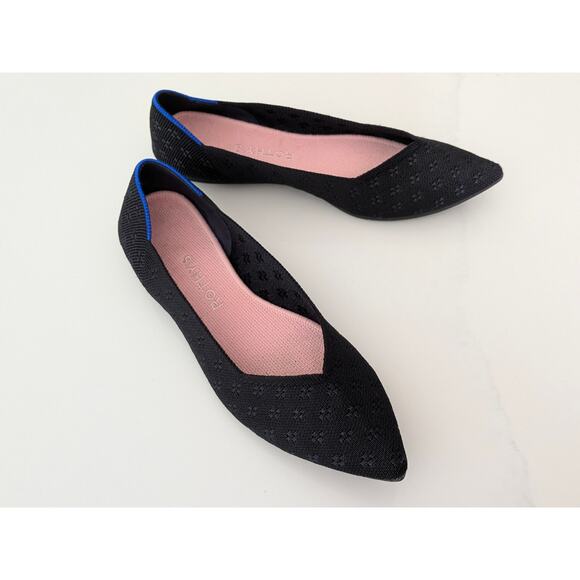 Rothy’s The Point Ballet Flats Black Pink Insole Size 8 Shimmer Clover Washable - Picture 2 of 8